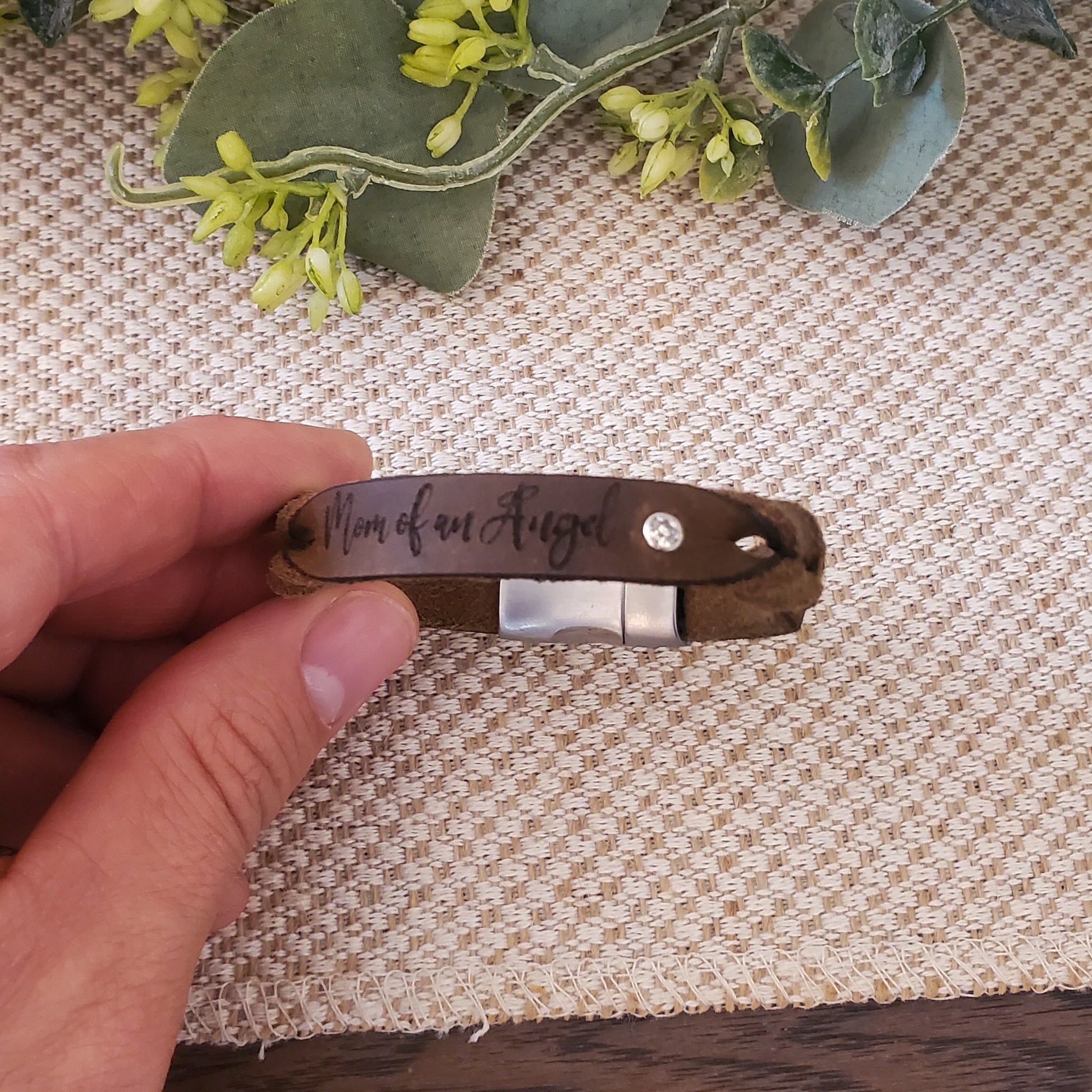Mom and Dad of an Angel Leather Memorial Bracelet | Infant Loss Gift for Bereaved Parent | Miscarriage Present | Sympathy Jewelry
