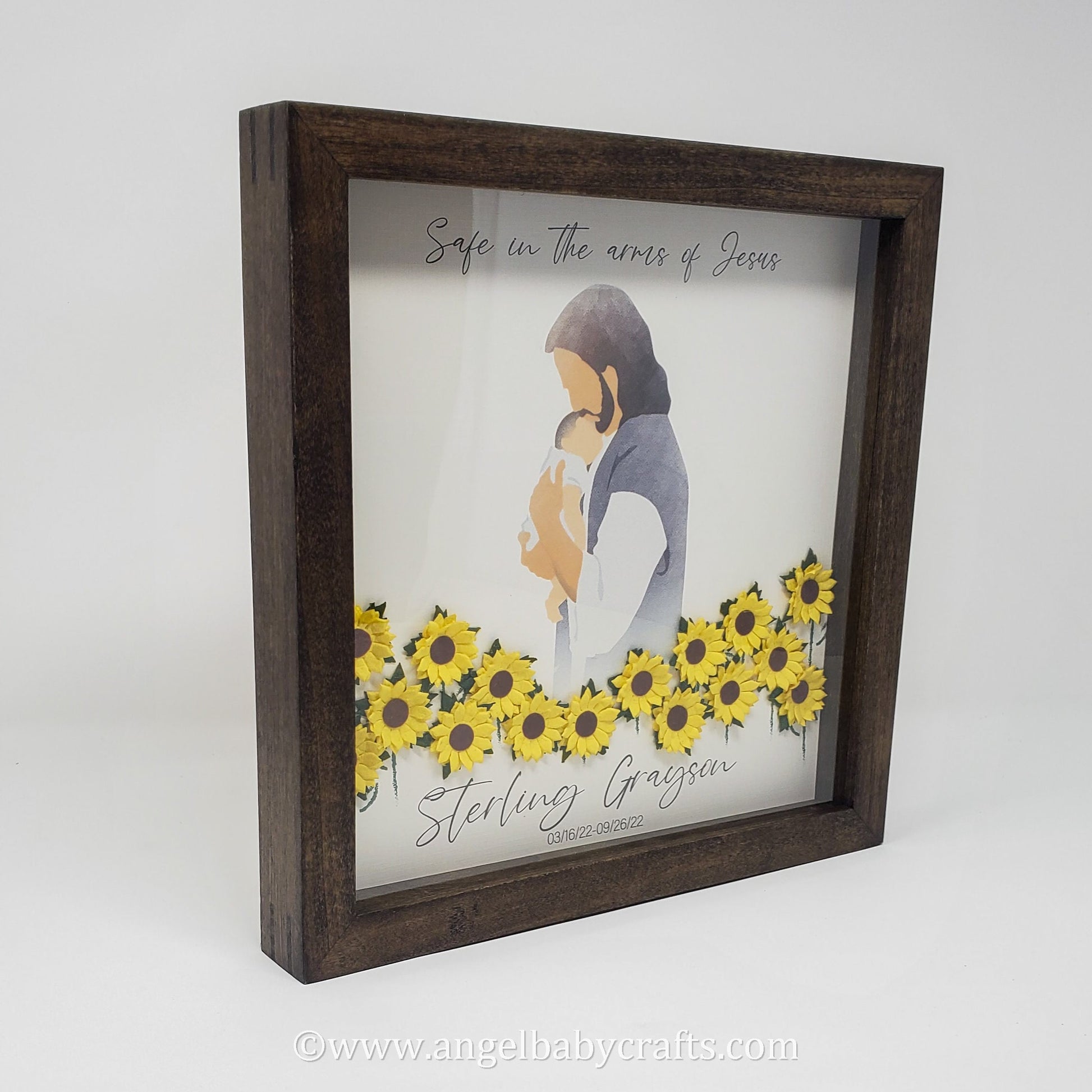 3D Jesus Holding a Baby In Field of Sunflowers Miscarriage Gift