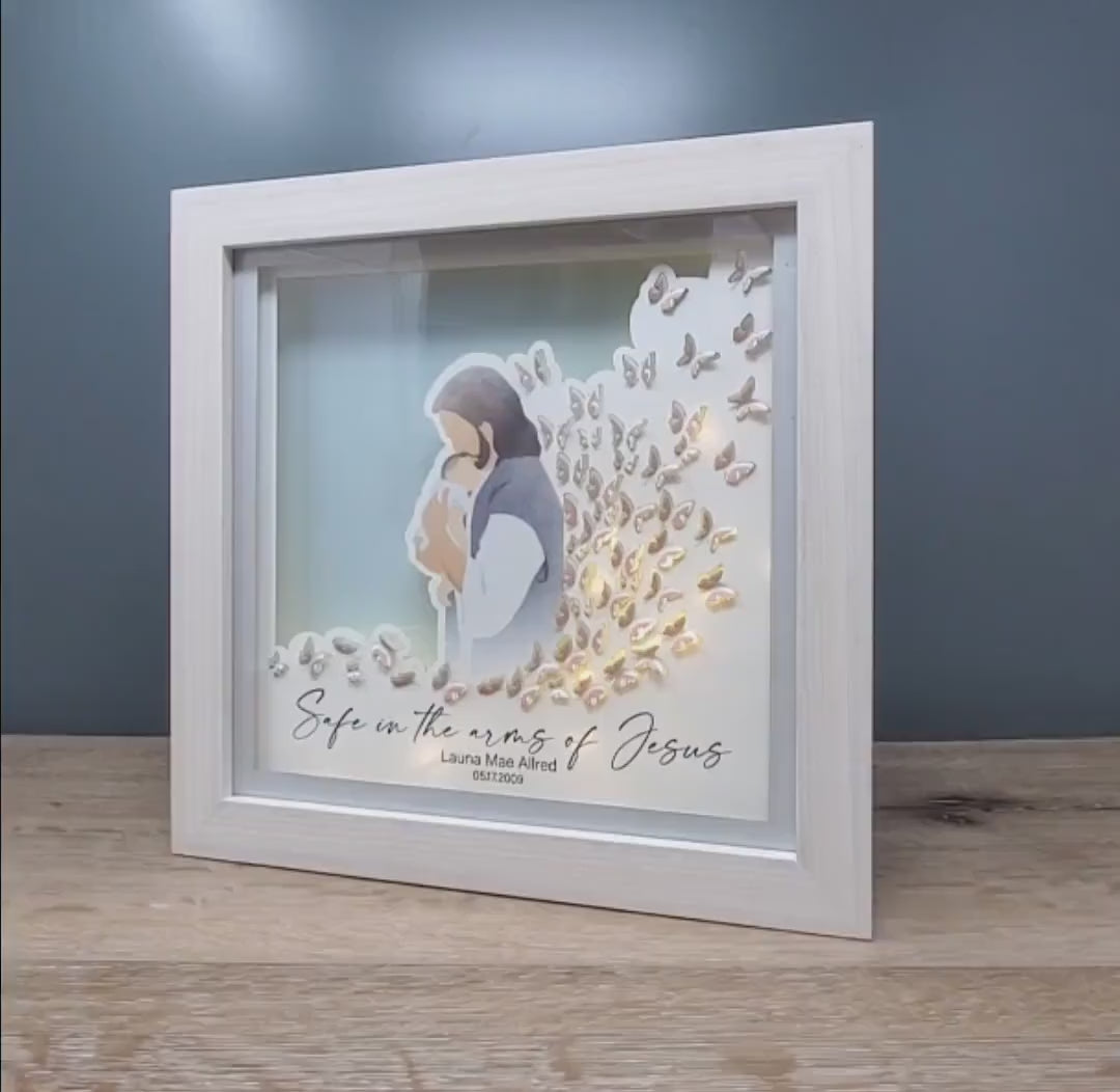 Jesus Holding a Baby Framed With 3D Butterflies and Lighting Memorial Miscarriage Gift, Stillborn Gift, Loss of a Child Gift Keepsake
