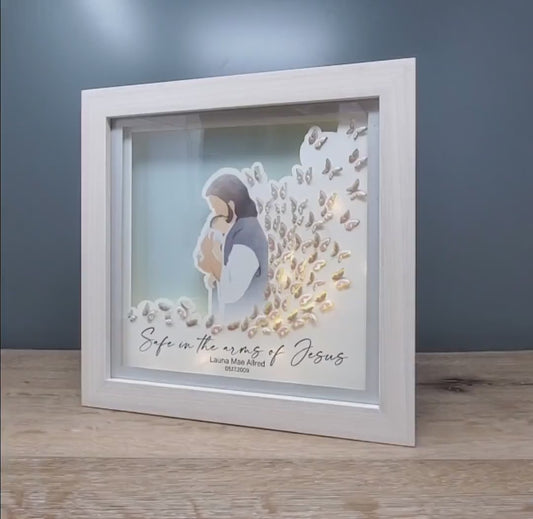Jesus Holding a Baby Framed With 3D Butterflies and Lighting Memorial Miscarriage Gift, Stillborn Gift, Loss of a Child Gift Keepsake