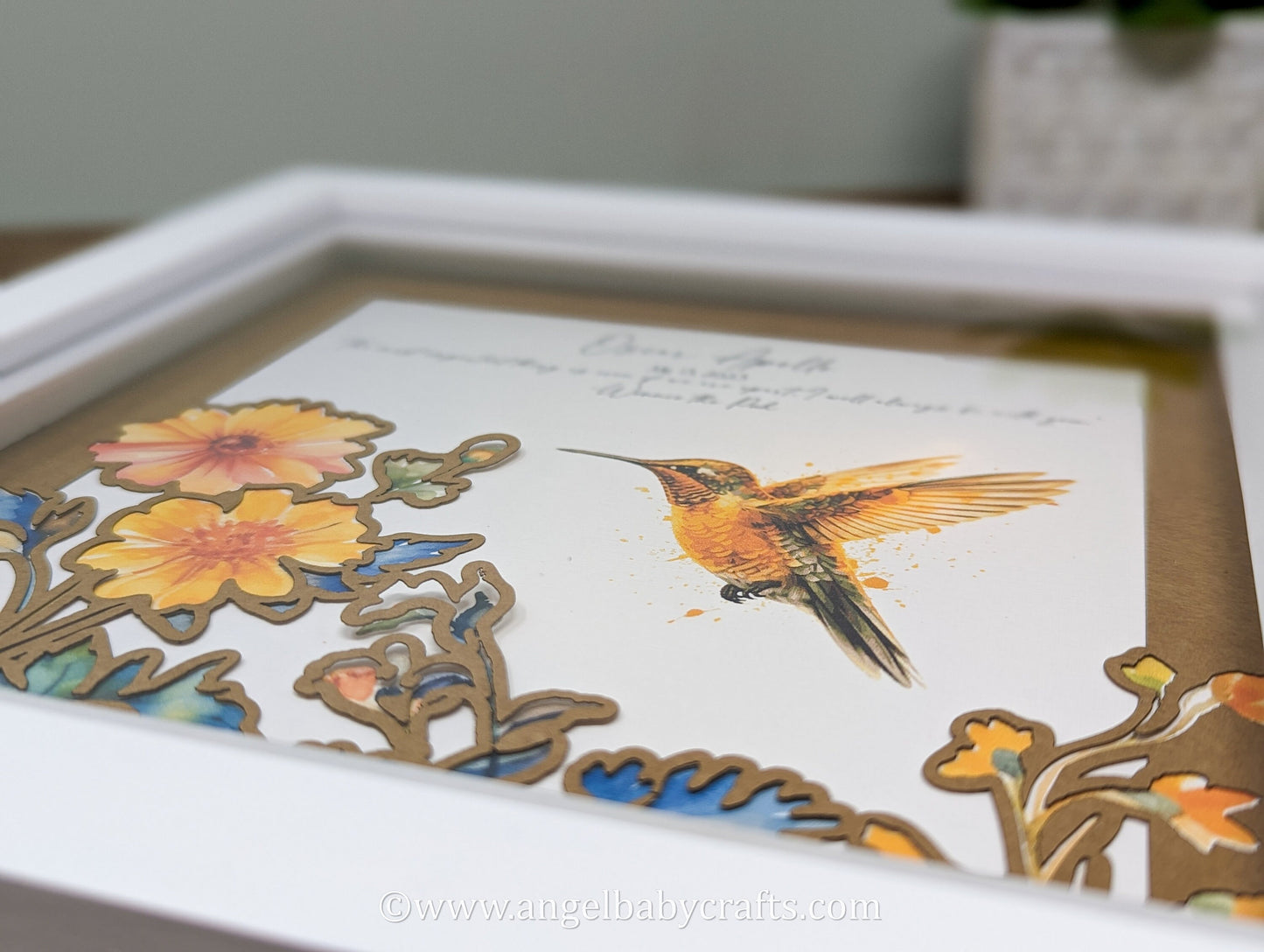 3D Art, Hummingbird Memorial Gift, Christmas Sympathy Gift, Layered Shadow Box
