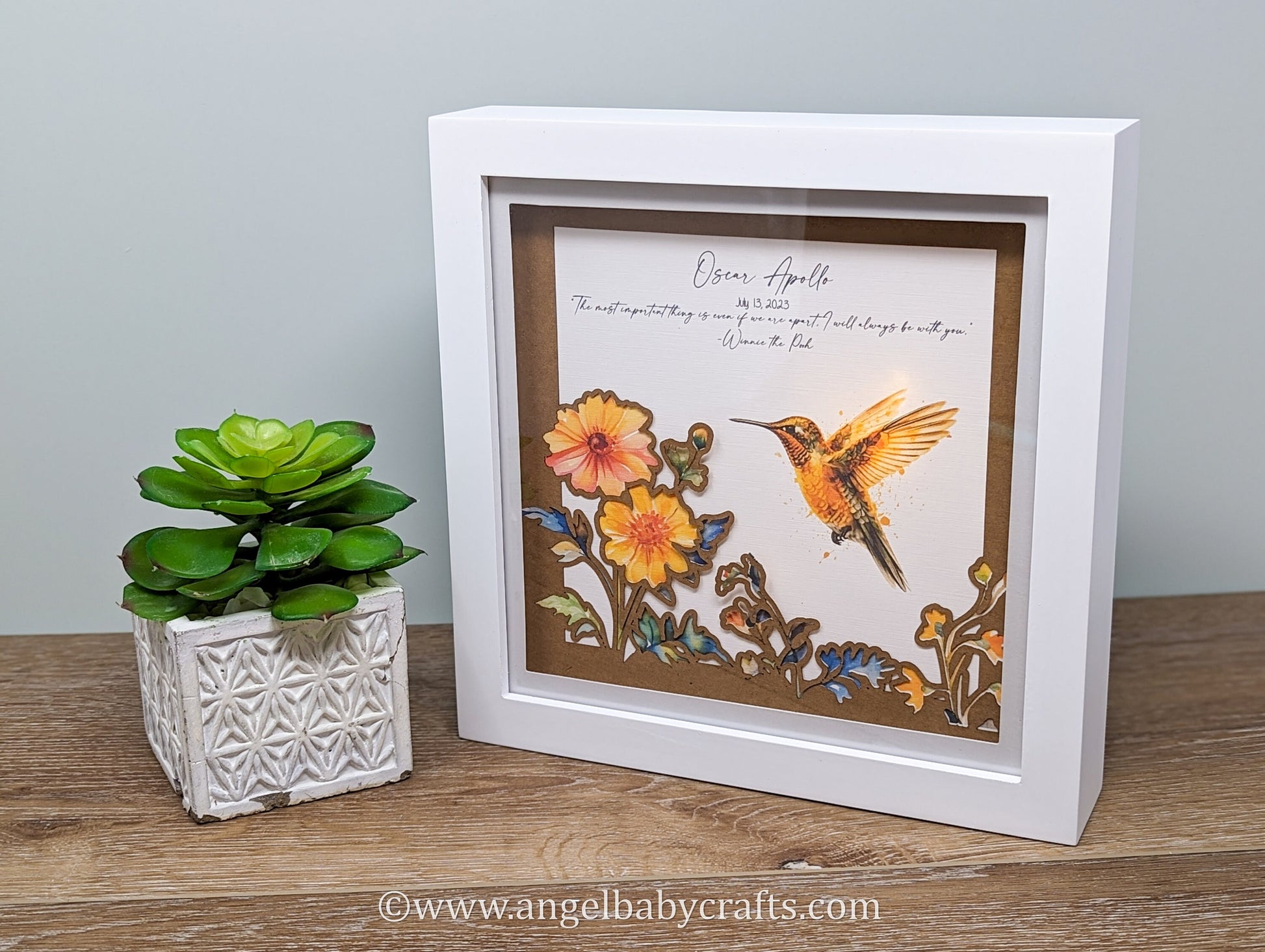 3D Art, Hummingbird Memorial Gift, Christmas Sympathy Gift, Layered Shadow Box