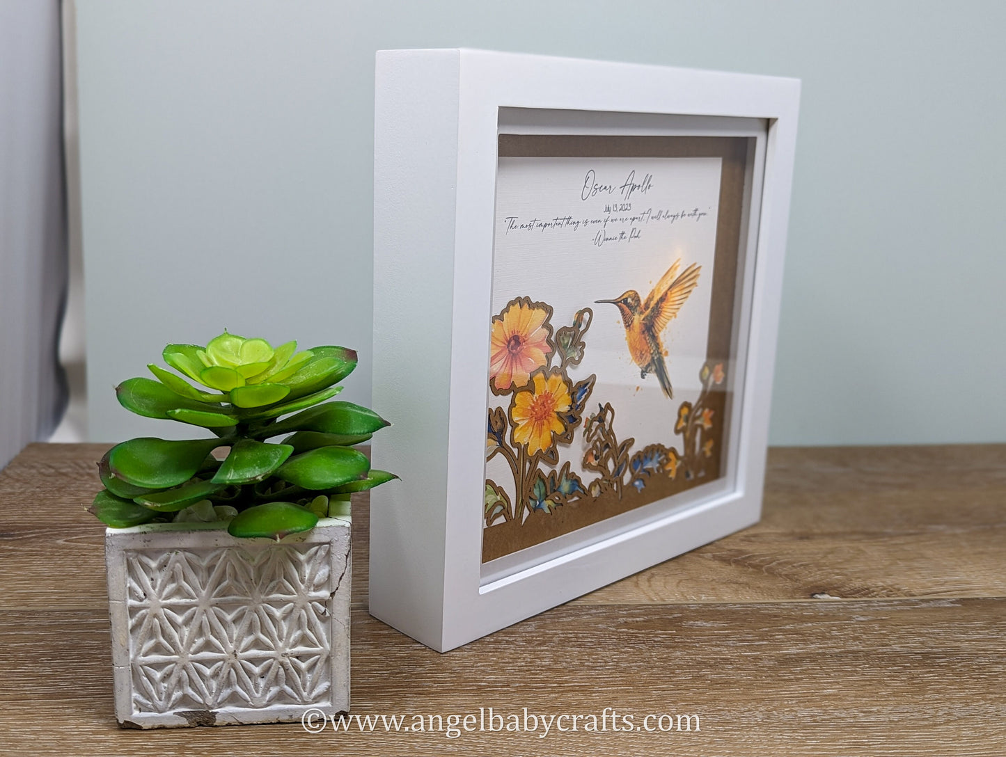 3D Art, Hummingbird Memorial Gift, Christmas Sympathy Gift, Layered Shadow Box