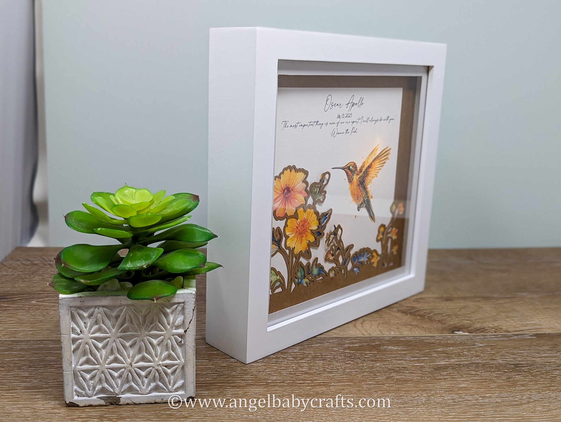 3D Art, Hummingbird Memorial Gift, Christmas Sympathy Gift, Layered Shadow Box