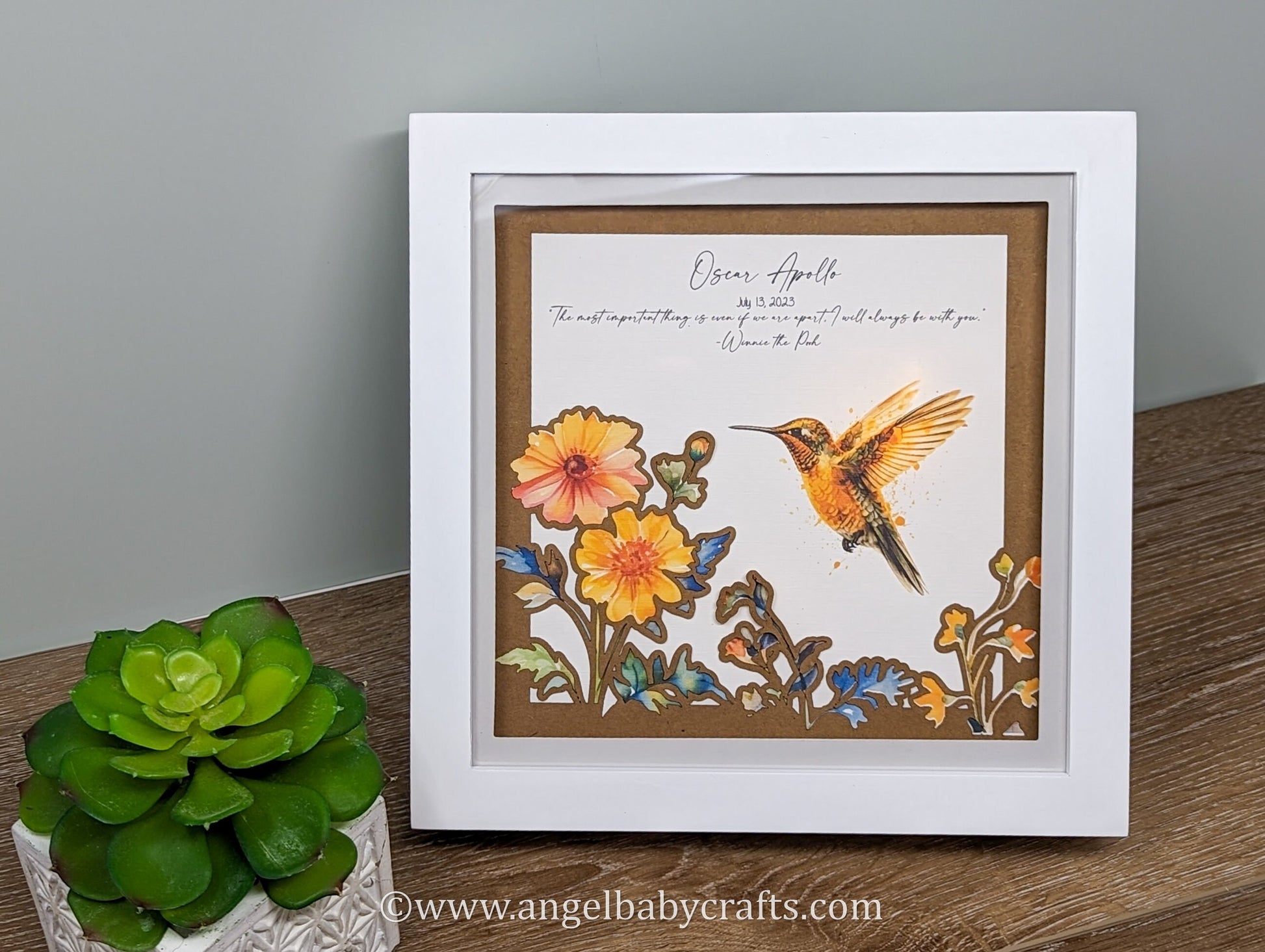 3D Art, Hummingbird Memorial Gift, Christmas Sympathy Gift, Layered Shadow Box