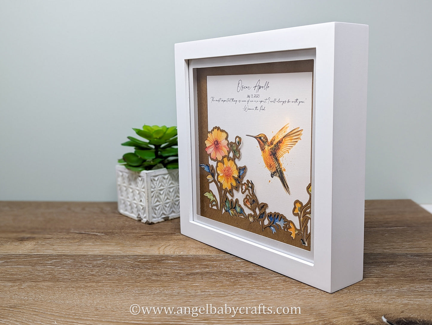 3D Art, Hummingbird Memorial Gift, Christmas Sympathy Gift, Layered Shadow Box