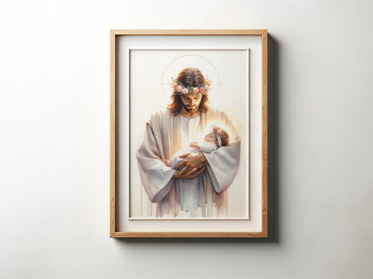 Safe in the Arms of Jesus - Baby Girl - Jesus Holding a Baby Girl Safe in His Arms