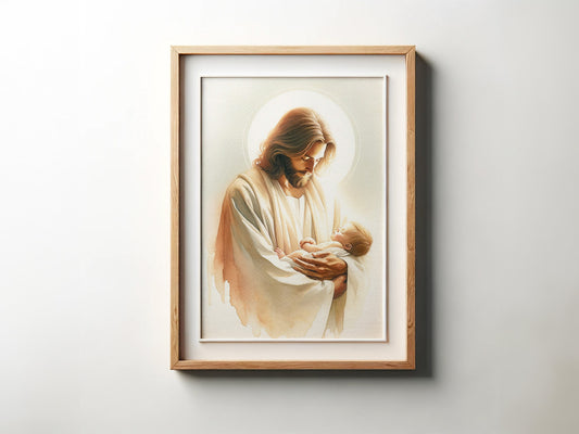 Safe in the Arms of Jesus - Baby Boy - Jesus Holding a Baby Boy Safe in His Arms