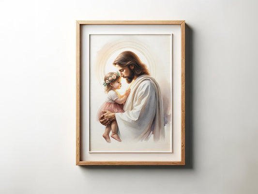 Safe in the Arms of Jesus - Toddler Girl - Jesus Holding a Toddler Girl Safe in His Arms