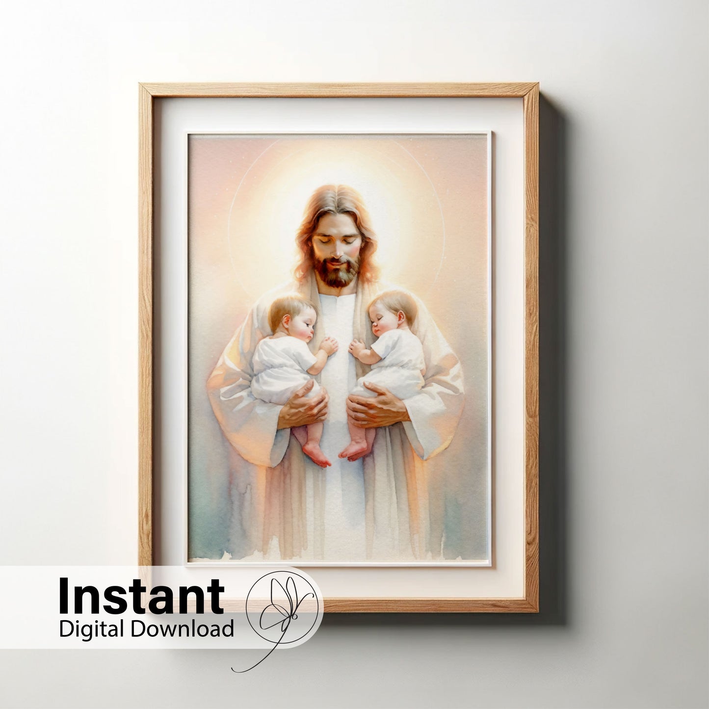 Safe in the Arms of Jesus - Twins - Jesus Holding Twins Safe in His Arms