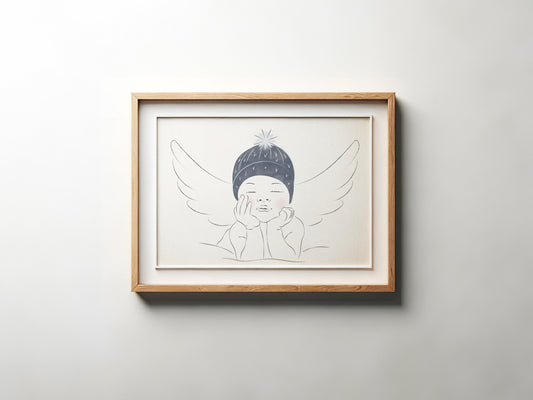 Angel Baby Boy Winter Hat Line Art - Digital Print