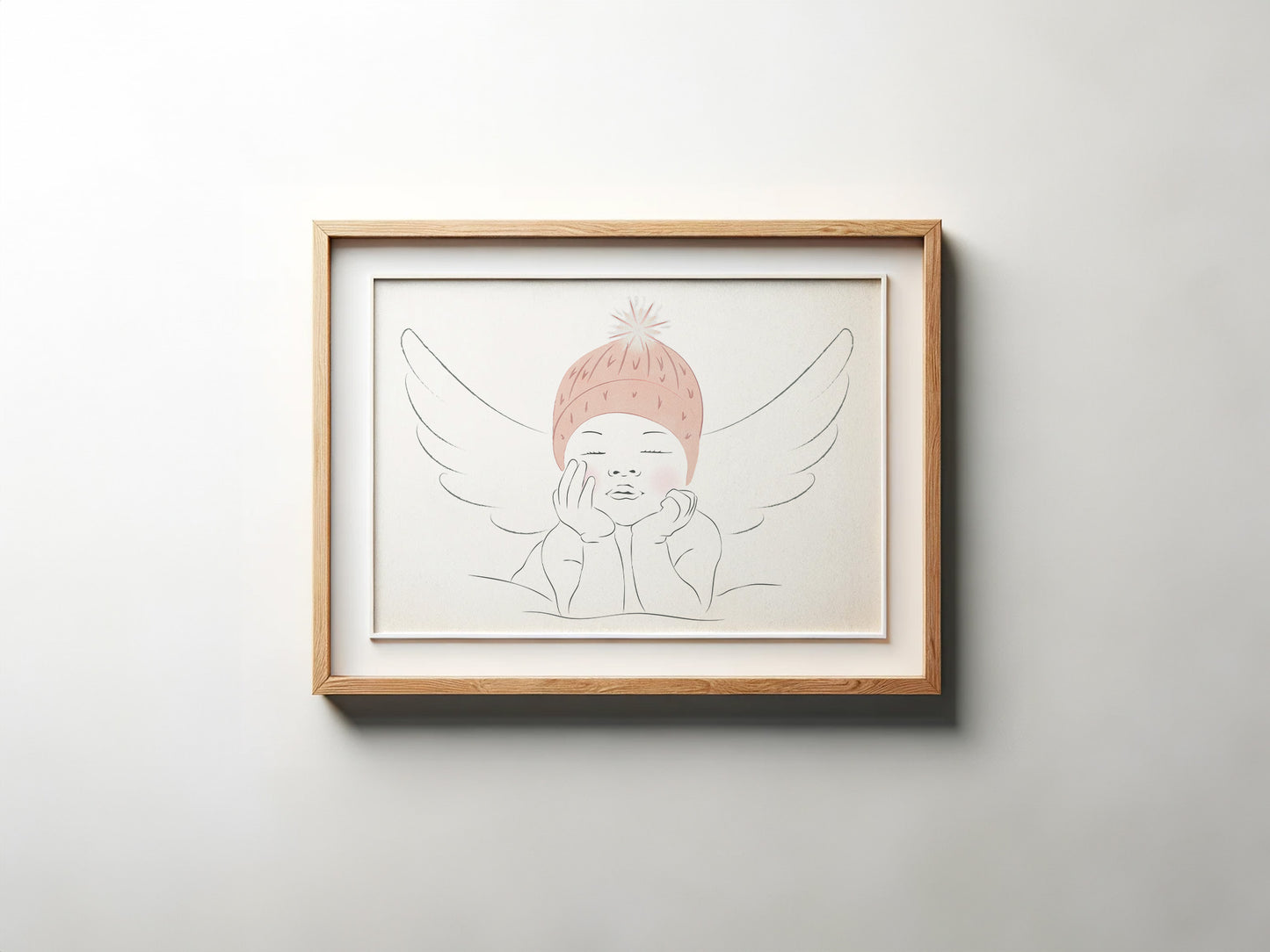 Angel Baby Girl Winter Hat Line Art - Digital Print