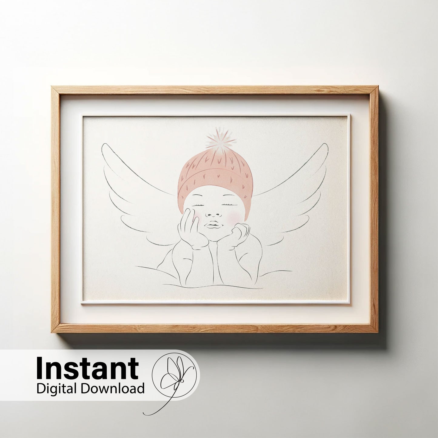 Angel Baby Girl Winter Hat Line Art - Digital Print