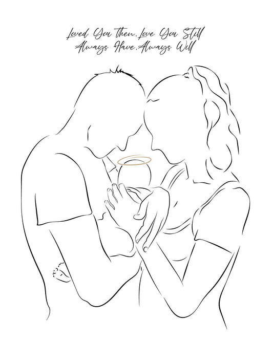 Mother and Father with Angel Baby Miscarriage Gift, Wall Art, Digital Print