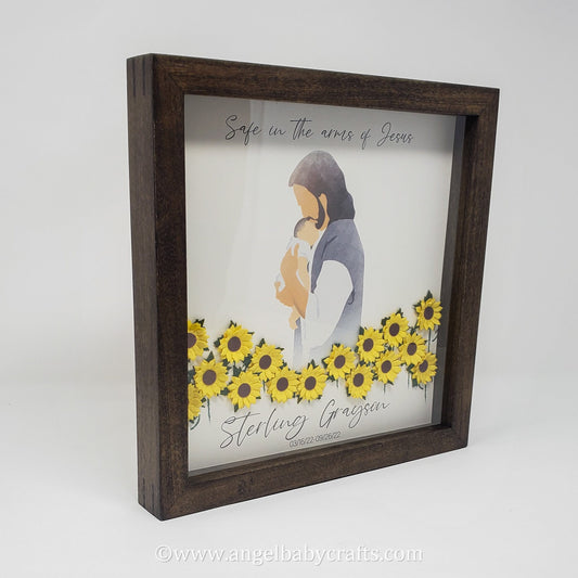 3D Jesus Holding a Baby In Field of Sunflowers Miscarriage Gift