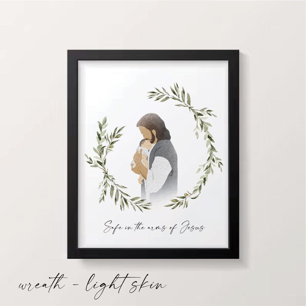 Safe in the Arms of Jesus with Olive Branch Wreath- Miscarriage Print Gift, Infant Loss Print, Miscarriage Memorial Print, Digital Download