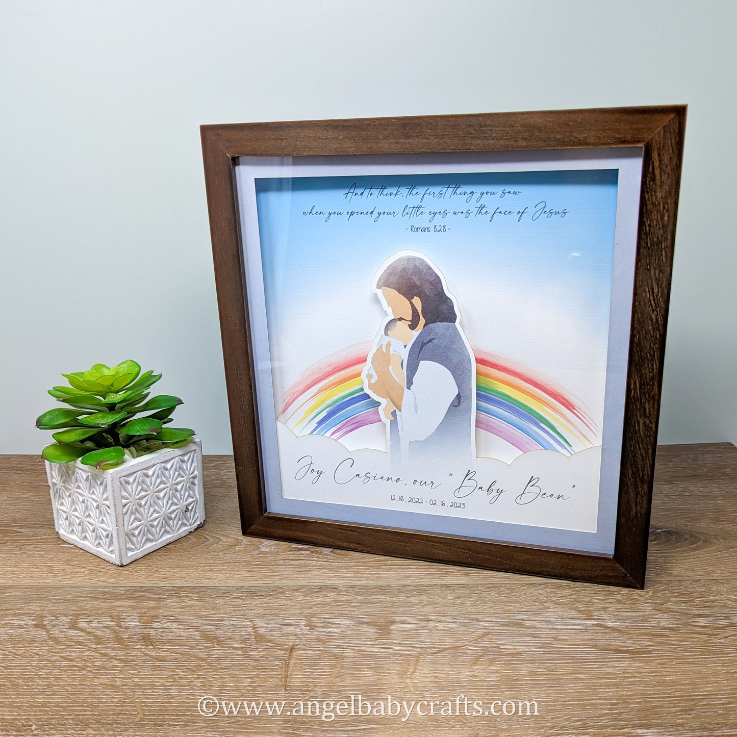 Lighted Rainbow with Jesus, Miscarriage Gift, Stillborn or Pregnancy Loss Gift, Night Light, 3D Paper Art - Safe in the Arms of Jesus