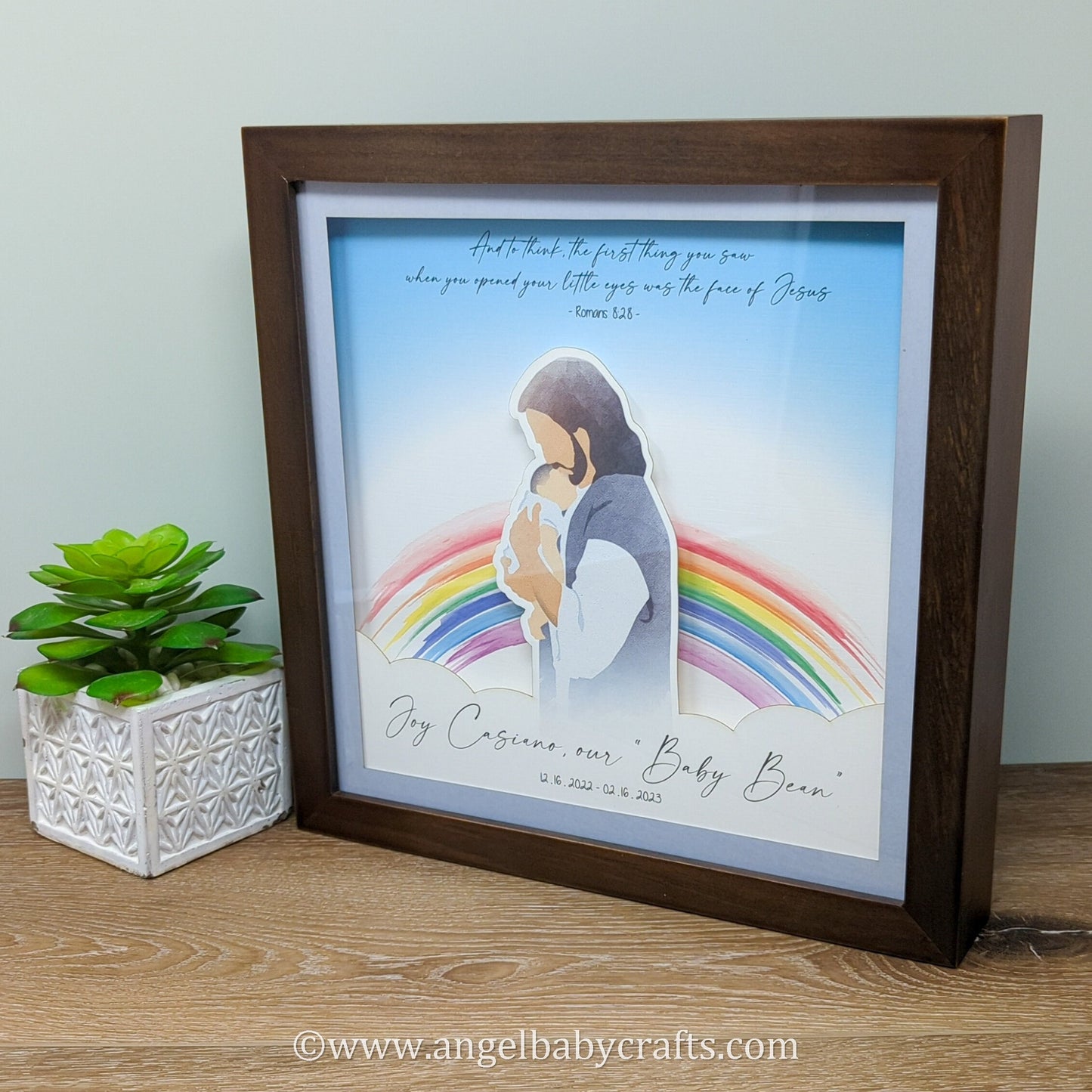 Lighted Rainbow with Jesus, Miscarriage Gift, Stillborn or Pregnancy Loss Gift, Night Light, 3D Paper Art - Safe in the Arms of Jesus