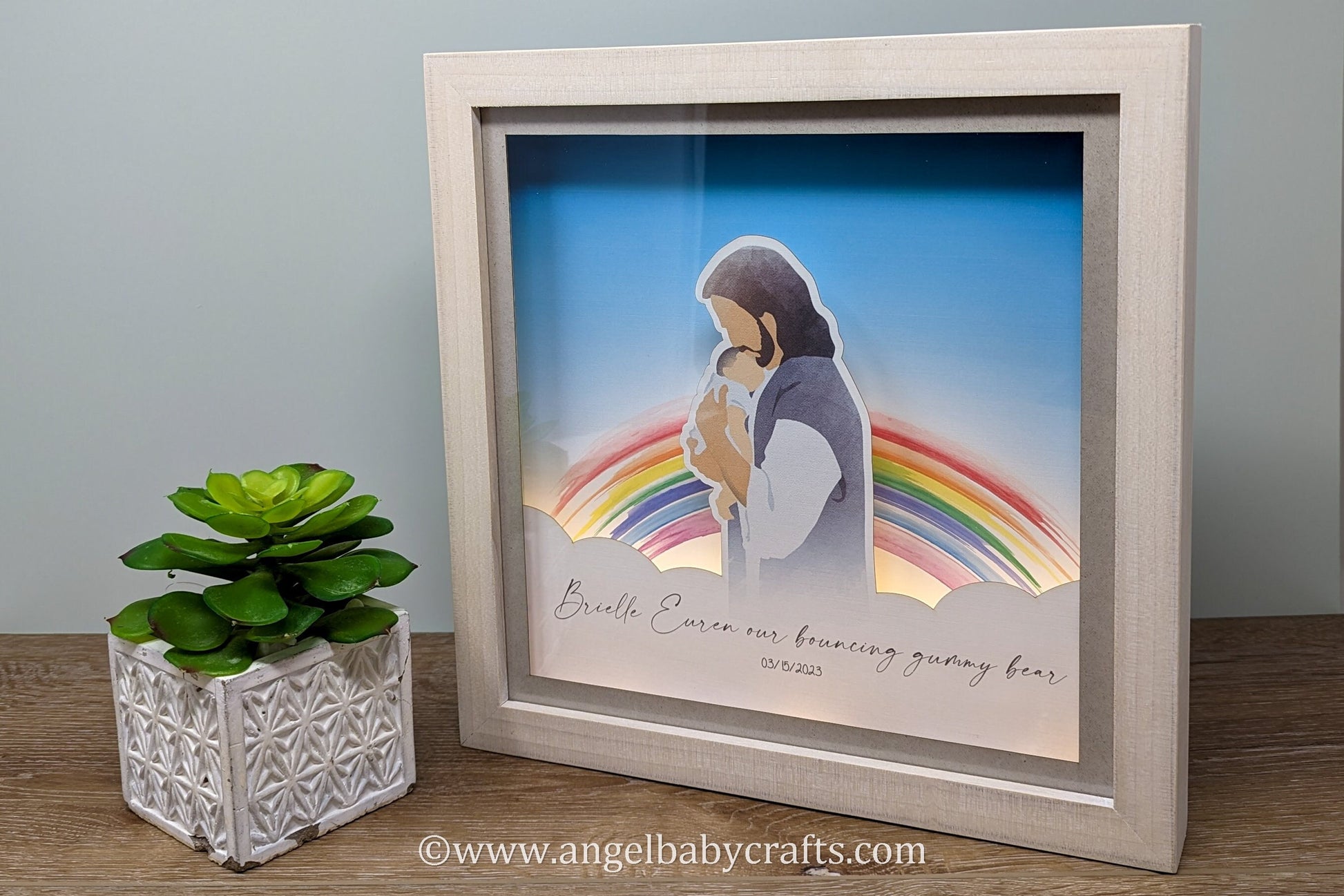 Lighted Rainbow with Jesus, Miscarriage Gift, Stillborn or Pregnancy Loss Gift, Night Light, 3D Paper Art - Safe in the Arms of Jesus