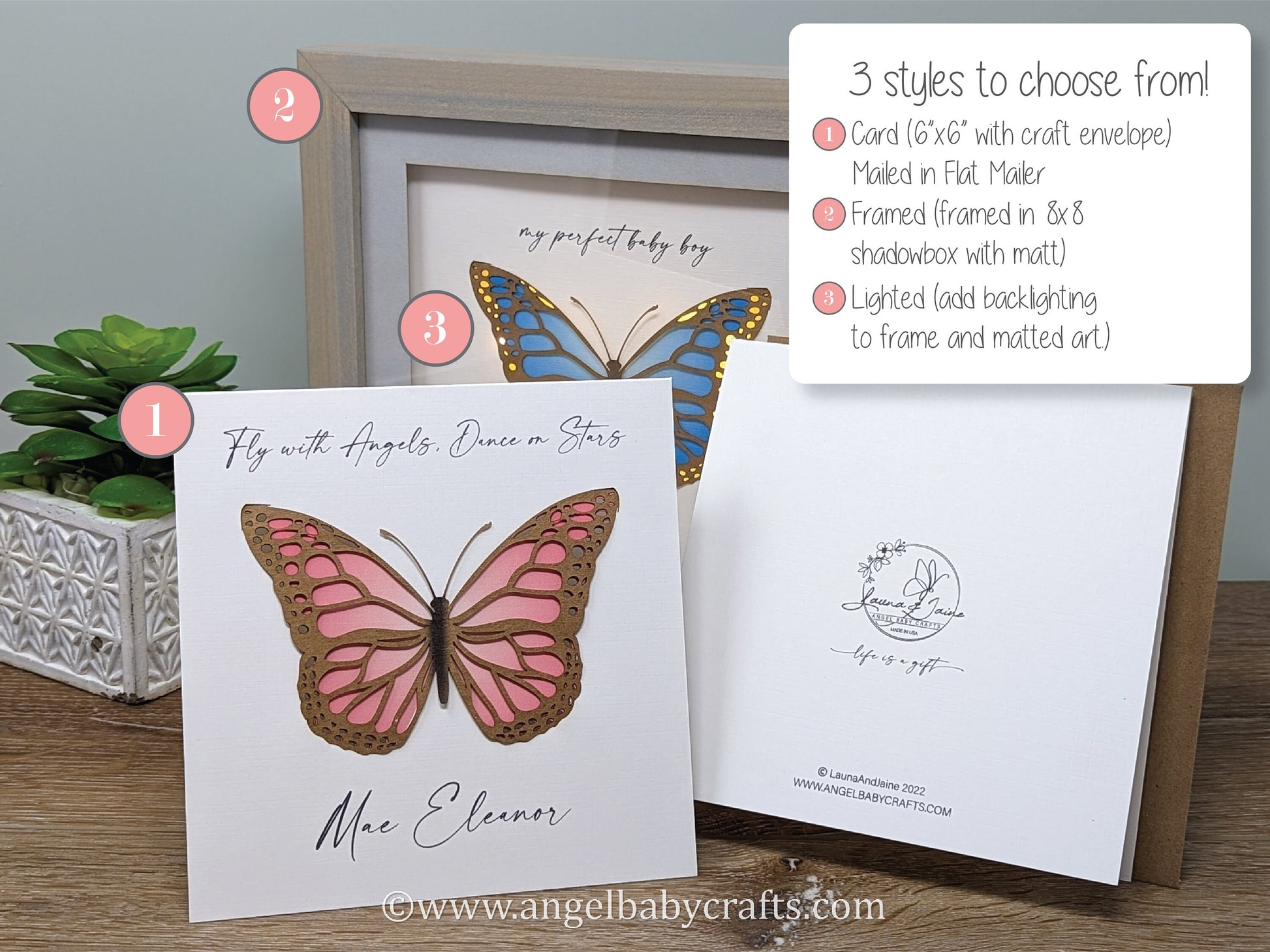 Butterfly Memorial Gift for Baby Loss Miscarriage, Lighting Optional (See Styles)