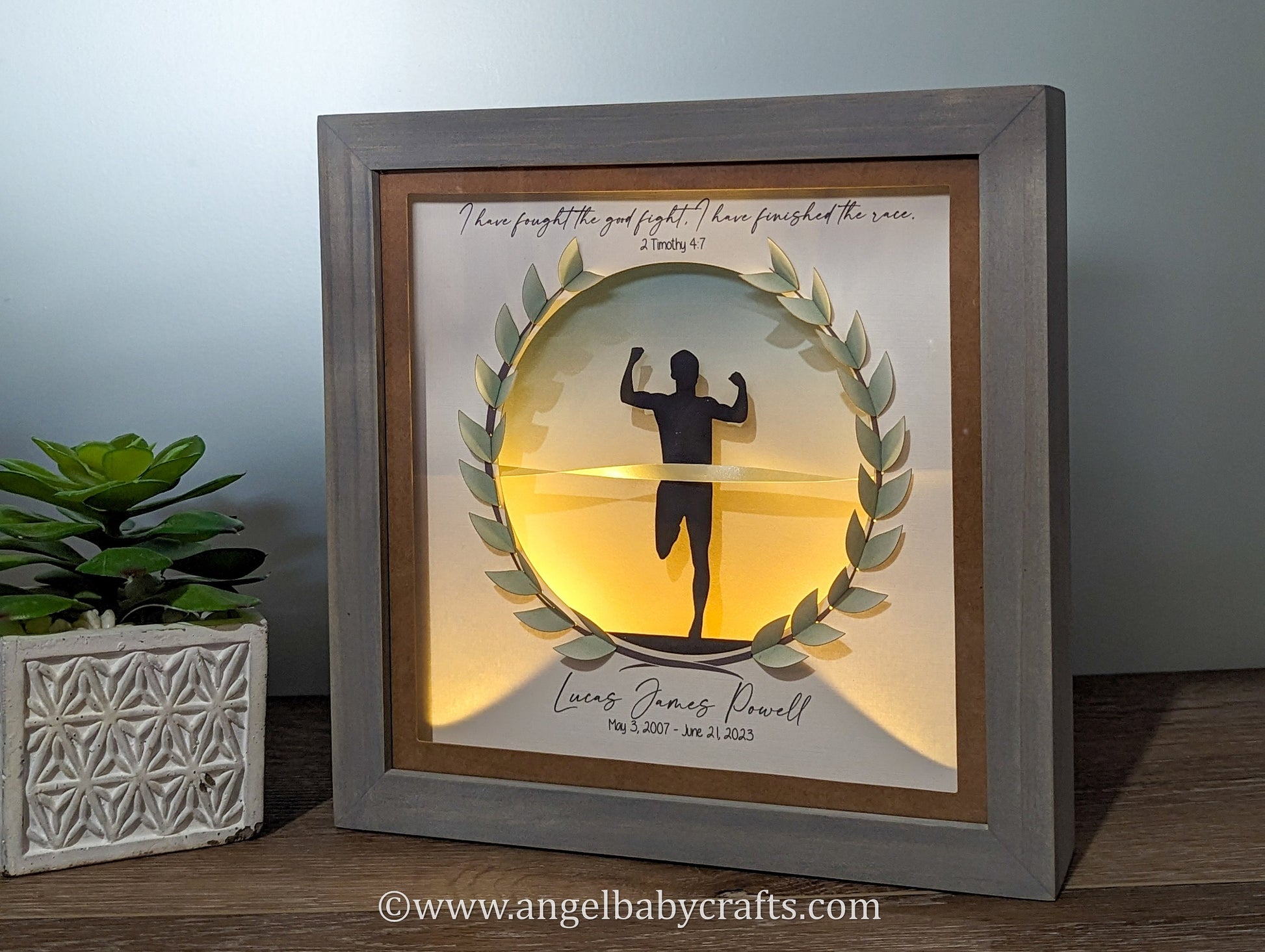 3D Lighted Memorial Gift for Loss of a Teen, Son, Daughter, Friend, Track and Field, Religious, I Have Finished The Race.