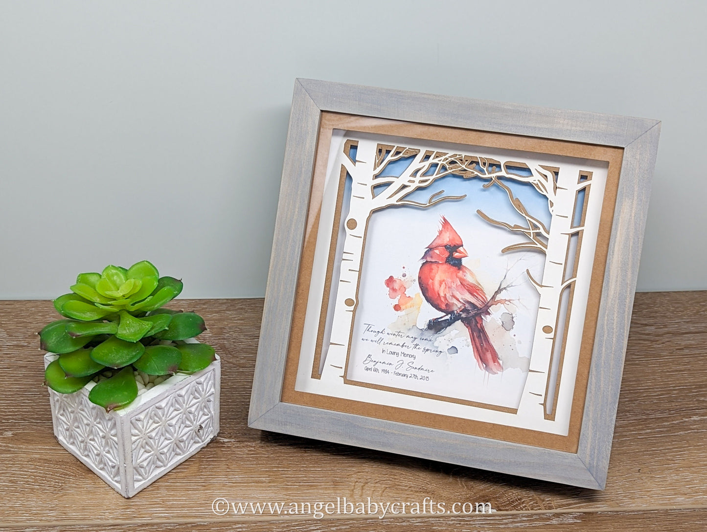 3D Art, Cardinal Layered Shadow Box Memorial Gift, Christmas Cardinal Sympathy Gift