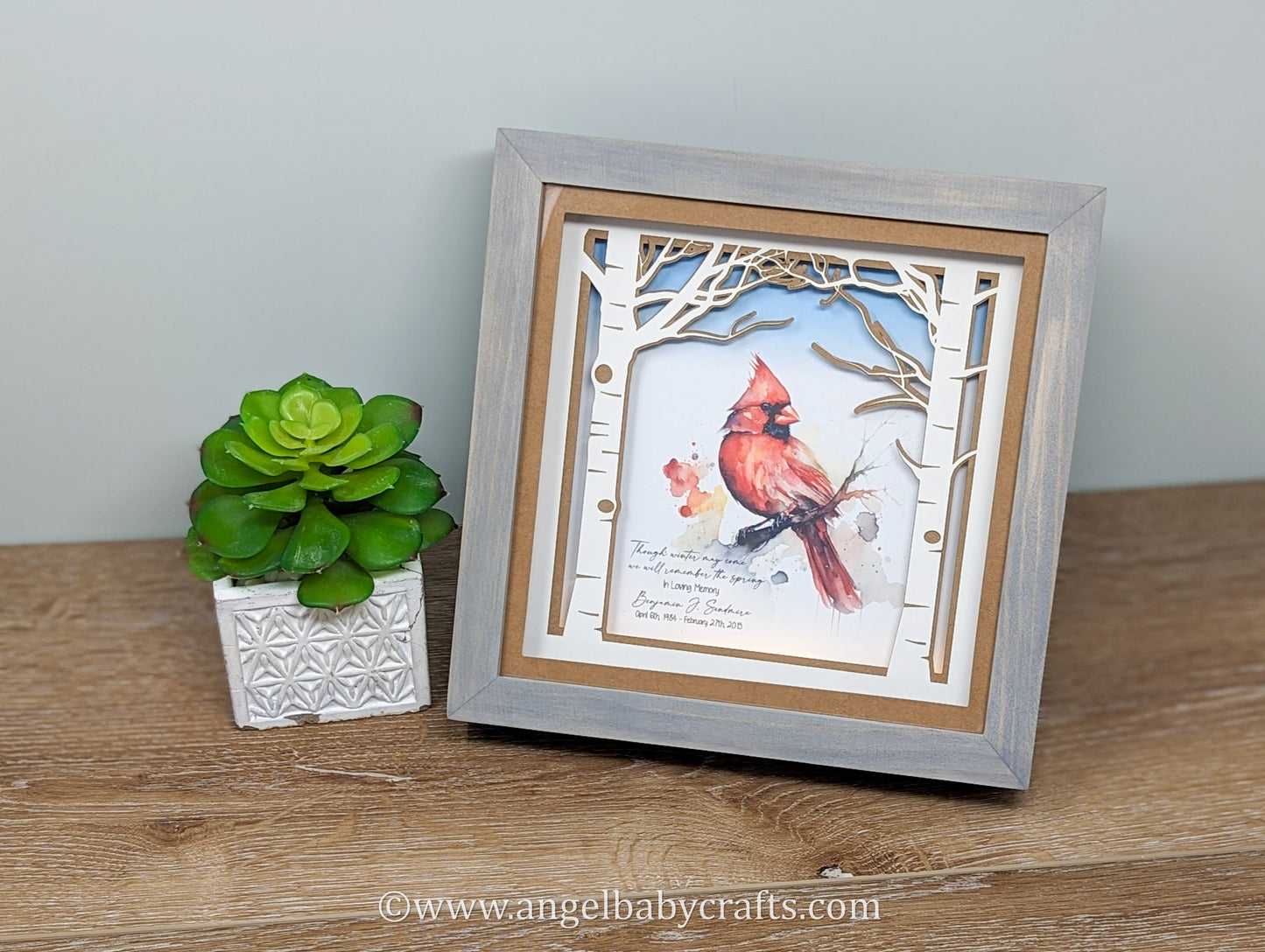 3D Art, Cardinal Layered Shadow Box Memorial Gift, Christmas Cardinal Sympathy Gift