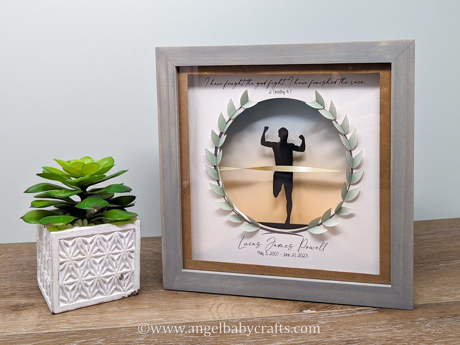 3D Lighted Memorial Gift for Loss of a Teen, Son, Daughter, Friend, Track and Field, Religious, I Have Finished The Race.