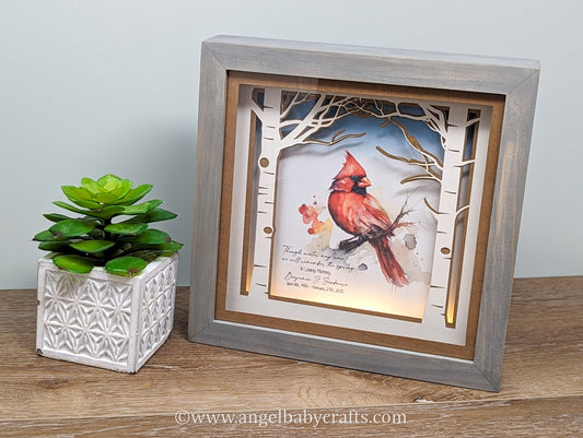 3D Art, Cardinal Layered Shadow Box Memorial Gift, Christmas Cardinal Sympathy Gift