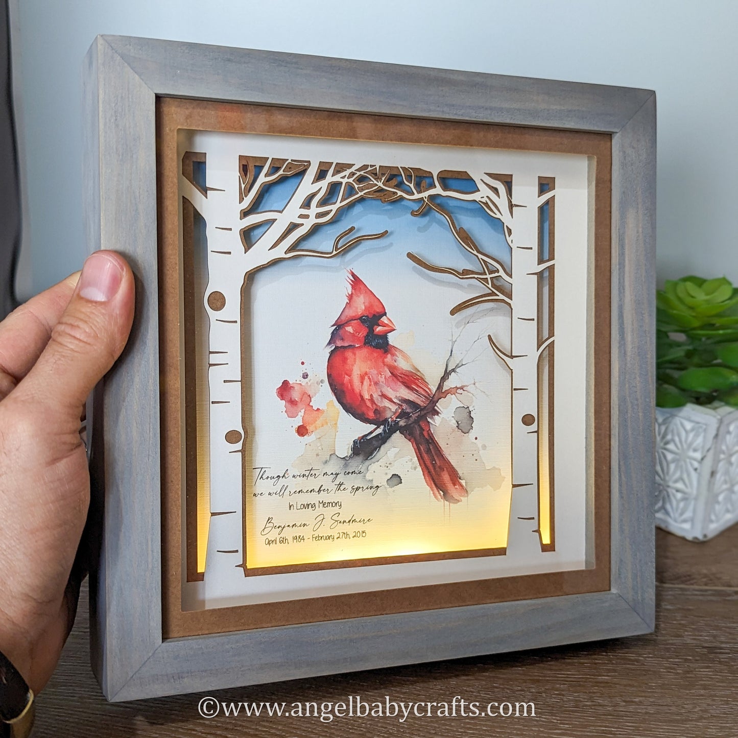 3D Art, Cardinal Layered Shadow Box Memorial Gift, Christmas Cardinal Sympathy Gift