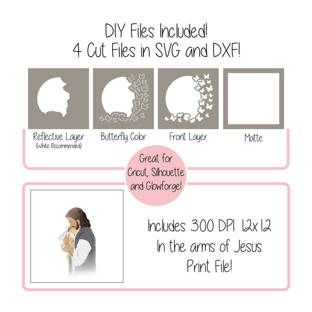 Safe in the Arms Of Jesus - Shadowbox Cut File for Miscarriage or Infant Loss DIY Gift