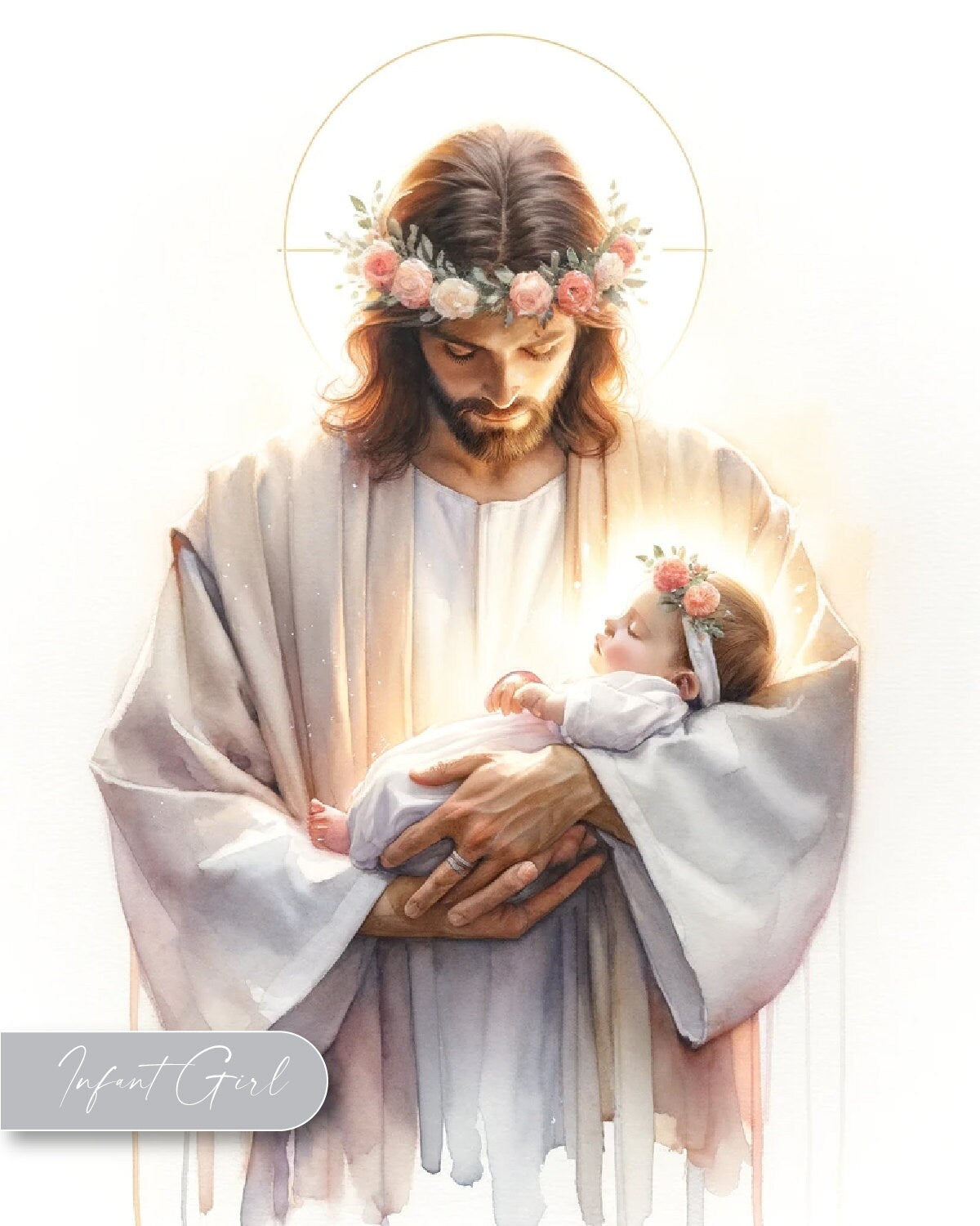 Watercolor of Jesus holding a baby girl. infant loss art. Miscarriage Print