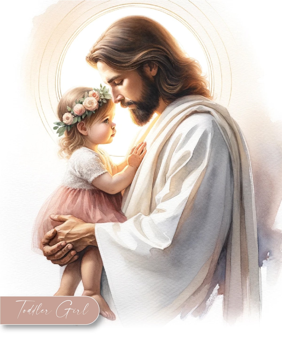 Watercolor painting ofJesus holding a toddler girl. Infant loss art, sympathy gift.