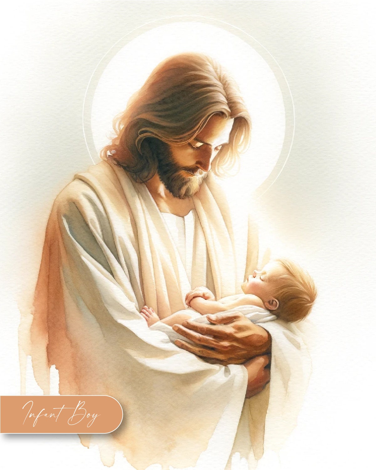 Jesus holding a baby watercolor infant loss miscarriage art.