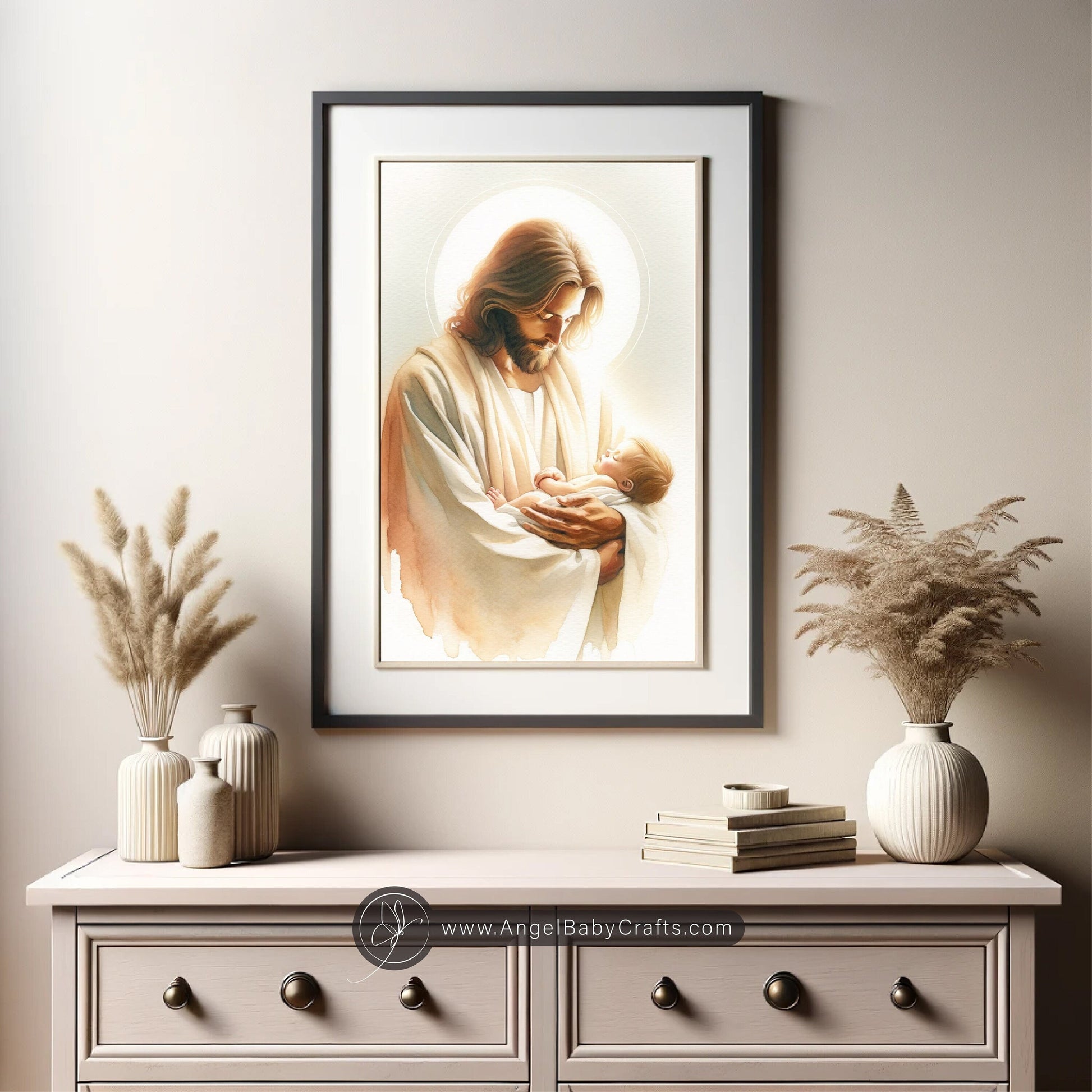 Miscarriage art, Watercolor of Jesus holding a baby.