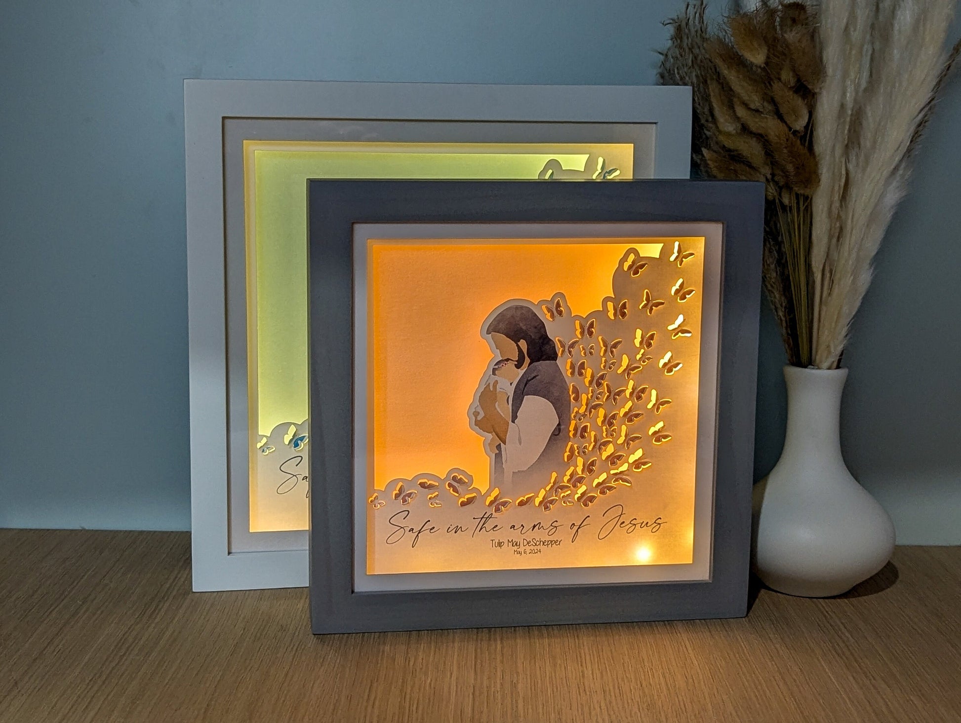 Miscarriage Shadow Box with Lighting, Safe in the arms of Jesus