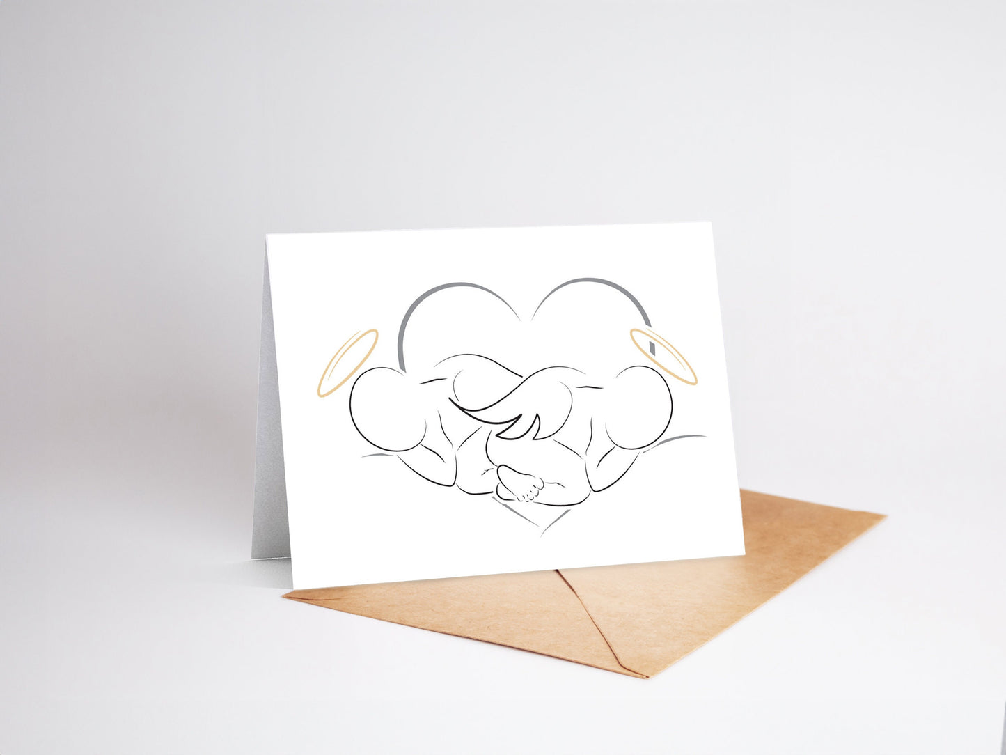 Minimalist Angel Baby - Personalized Miscarriage Infant Loss Card - Heart Twins