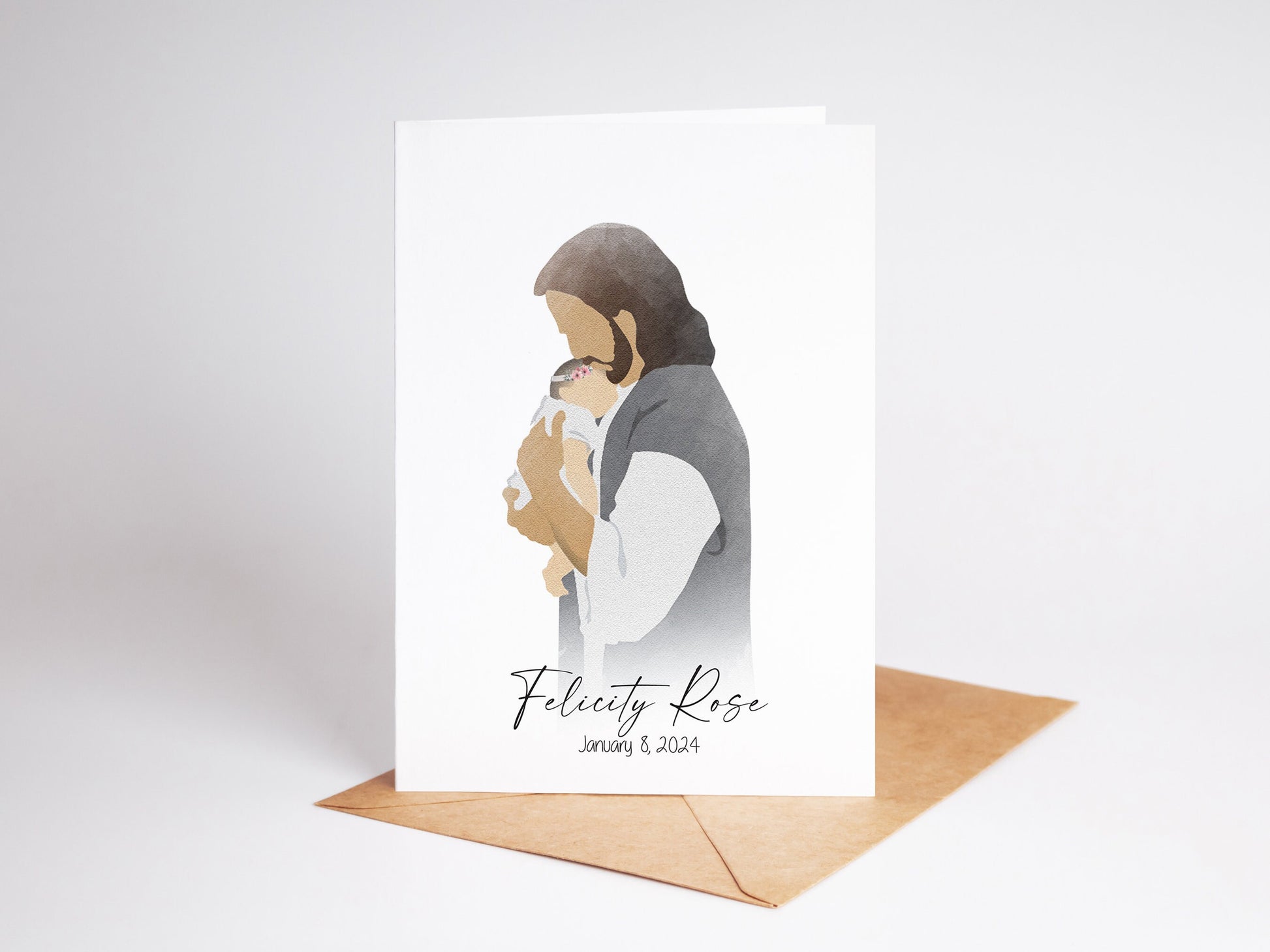 Personalized Miscarriage Gift Card, Safe in the Arms of Jesus, Sympathy Card for Baby Loss Girl No Wreath