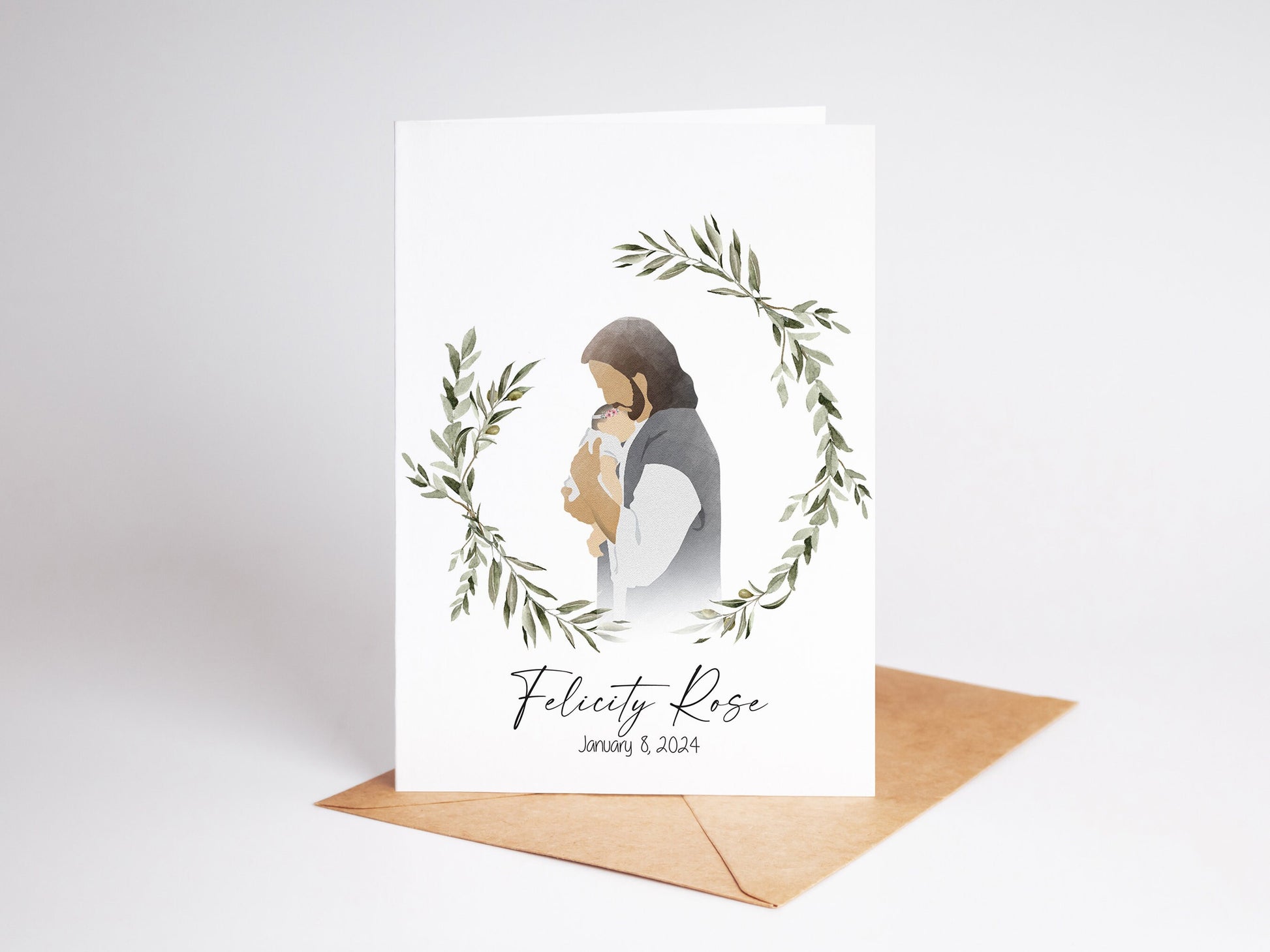 Personalized Miscarriage Gift Card, Safe in the Arms of Jesus, Sympathy Card for Baby Loss - Girl with Wreath