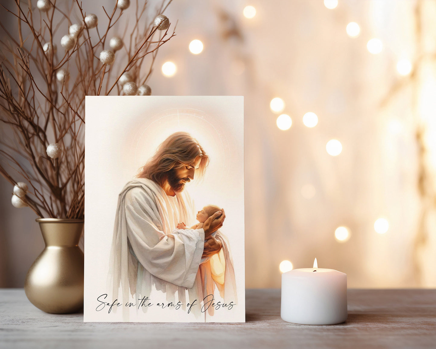 Safe in the Arms of Jesus... - Christian Sympathy Card for miscarriage, loss of an infant, stillborn, newborn, baby girl, baby boy.