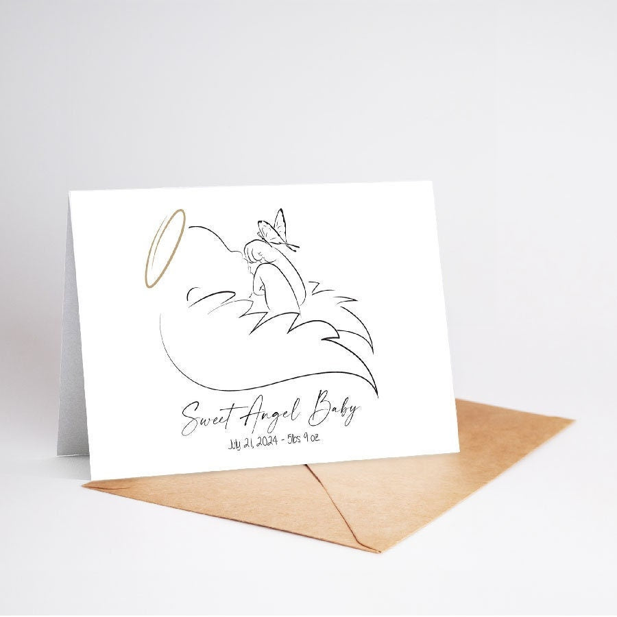 Minimalist Angel Baby - Personalized Miscarriage Infant Loss Card - Butterfly