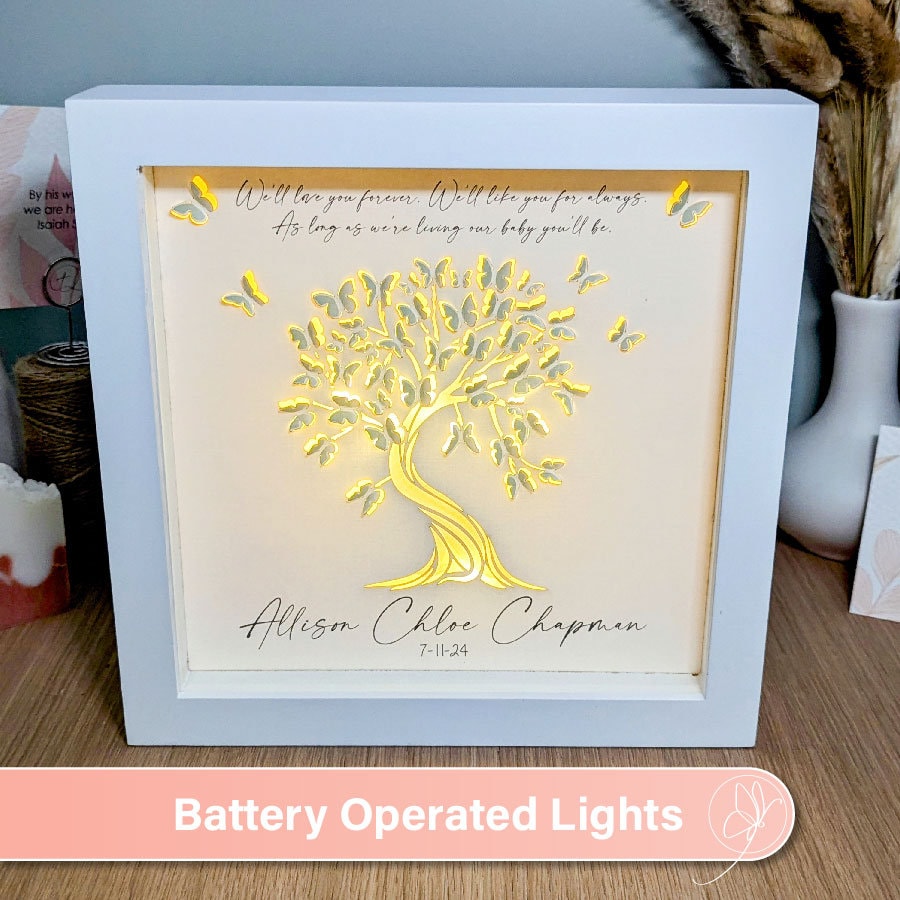 3D Lighted Shadowbox Frame - Butterfly Tree Memorial Art