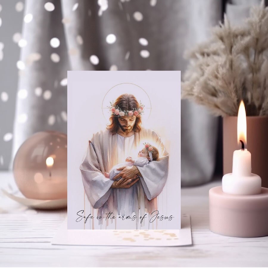 Personalized Miscarriage Sympathy Card - Safe in the arms of Jesus - Christian Infant Loss