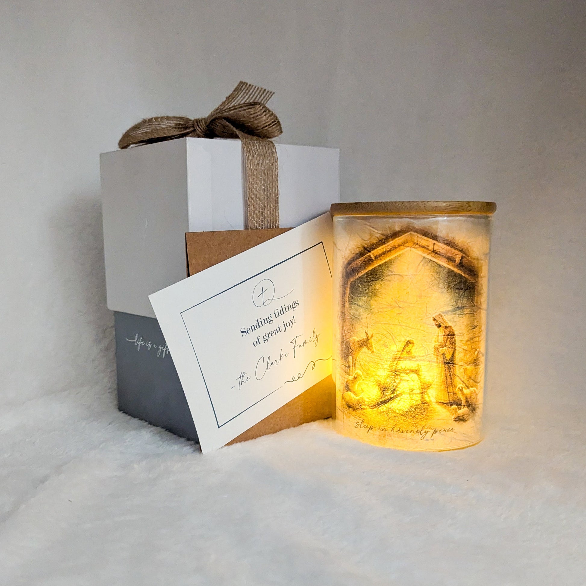 Nativity Lantern Christmas Greeting Card and Lantern with Tea Light Candle