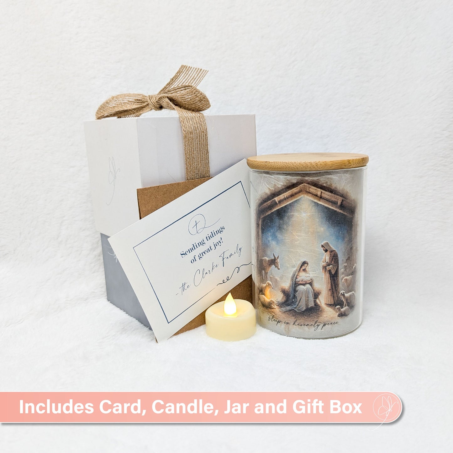 Nativity Lantern Christmas Greeting Card and Lantern with Tea Light Candle