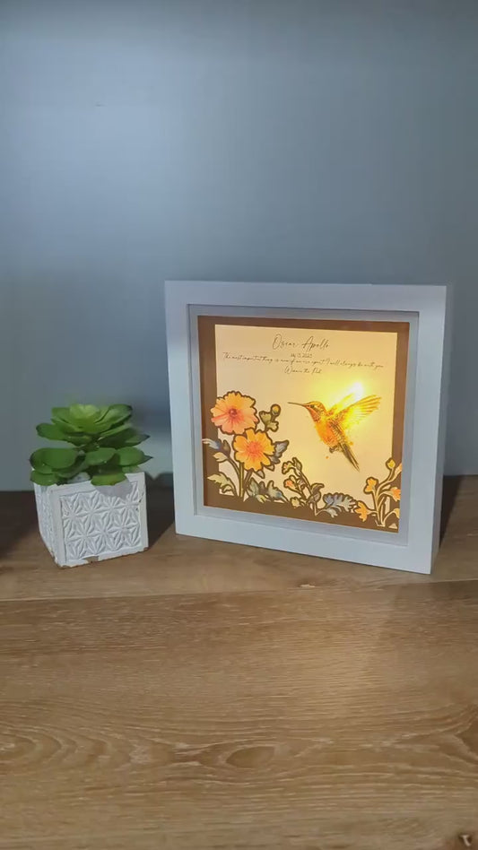 3D Art, Hummingbird Memorial Gift, Christmas Sympathy Gift, Layered Shadow Box