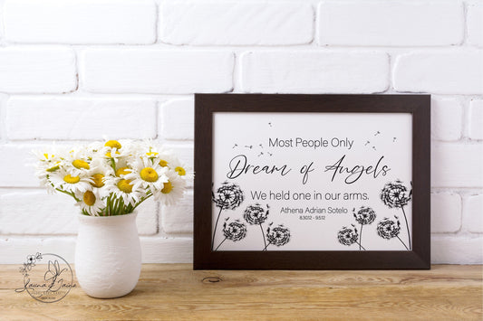 Most People Only Dream of Angels - Personalized Angel Baby Sympathy Gift, Infant Loss, Miscarriage Memorial Print, Digital Download
