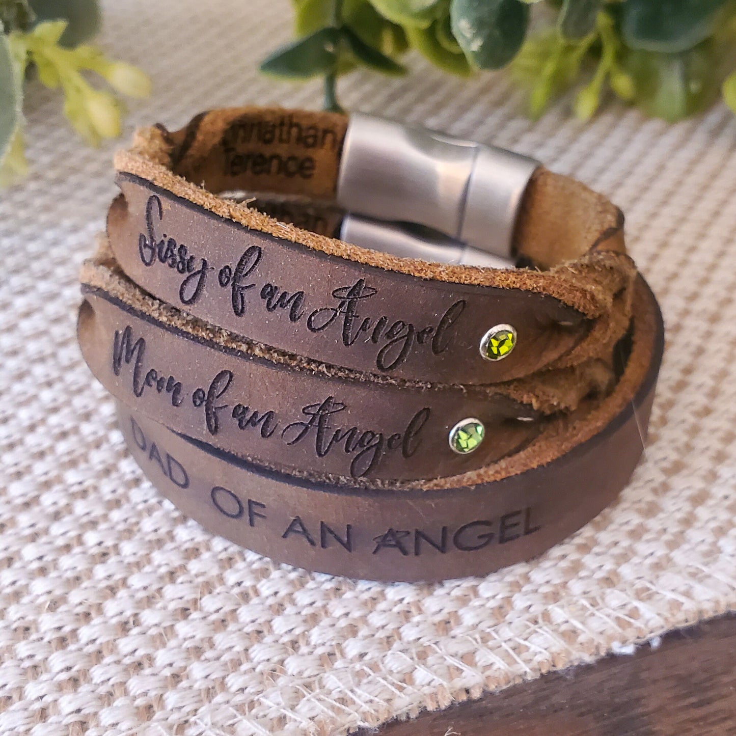 Mom and Dad of an Angel Leather Memorial Bracelet | Infant Loss Gift for Bereaved Parent | Miscarriage Present | Sympathy Jewelry