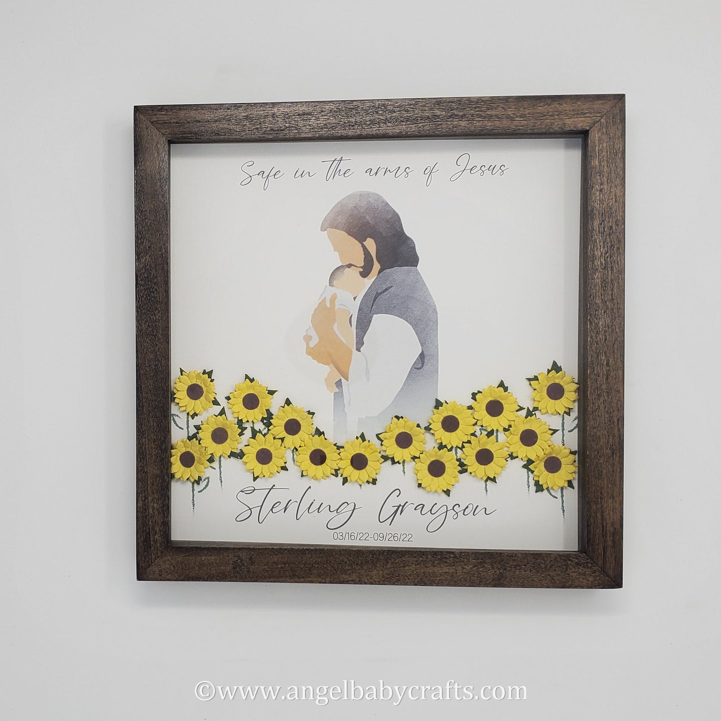 3D Jesus Holding a Baby In Field of Sunflowers Miscarriage Gift