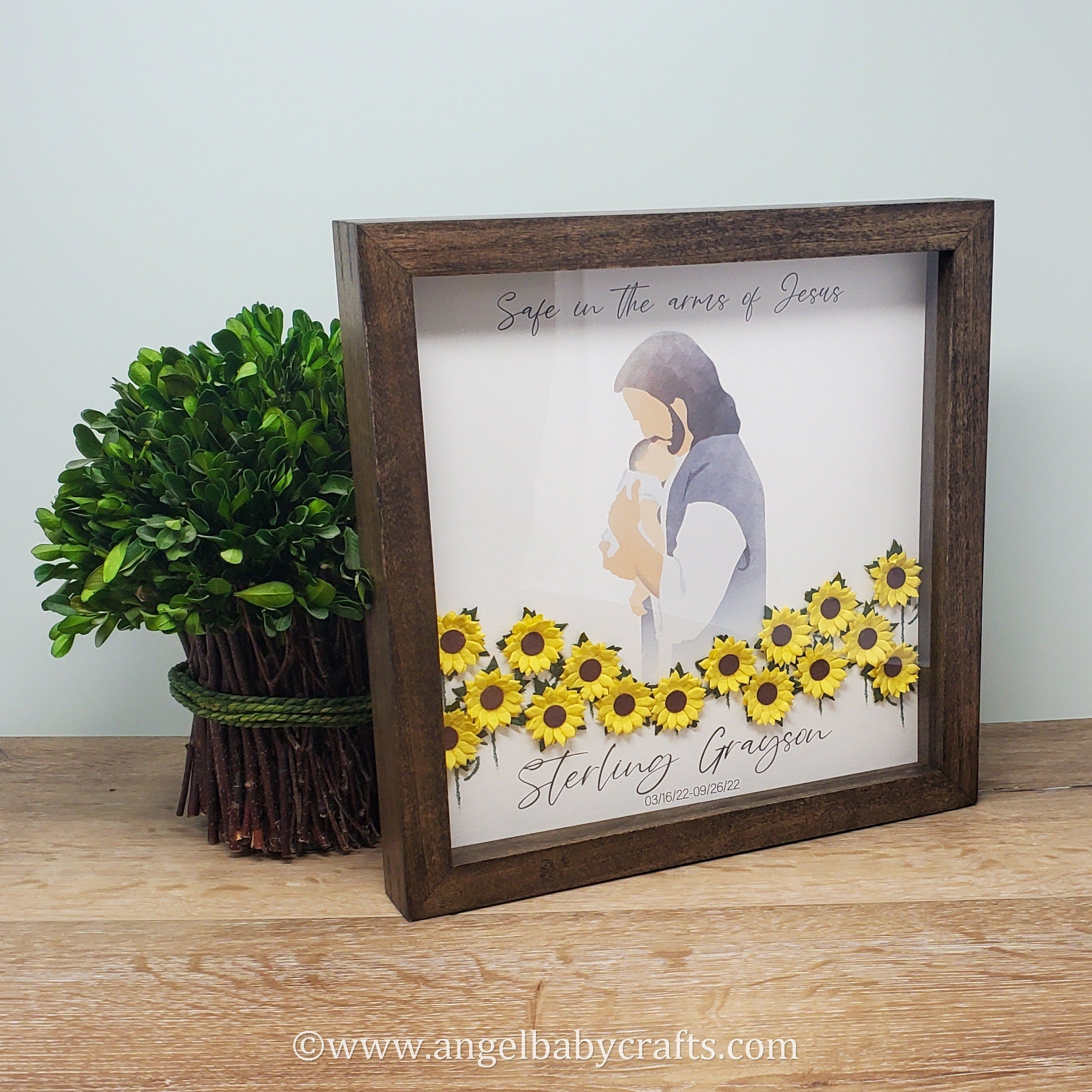 3D Jesus Holding a Baby In Field of Sunflowers Miscarriage Gift